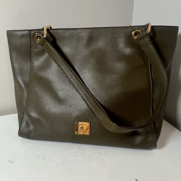 Lux Ralph Lauren Hunter Green Medium Large Purse Tote Leather Bag - Picture 3 of 10